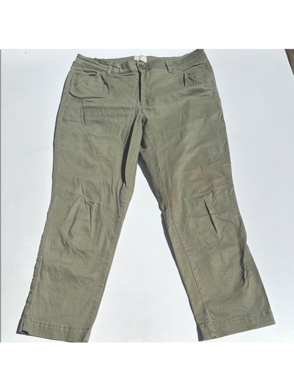 Caslon Olive Green Straight Leg Pants Size 16 Stretch Casual Chino Cropped